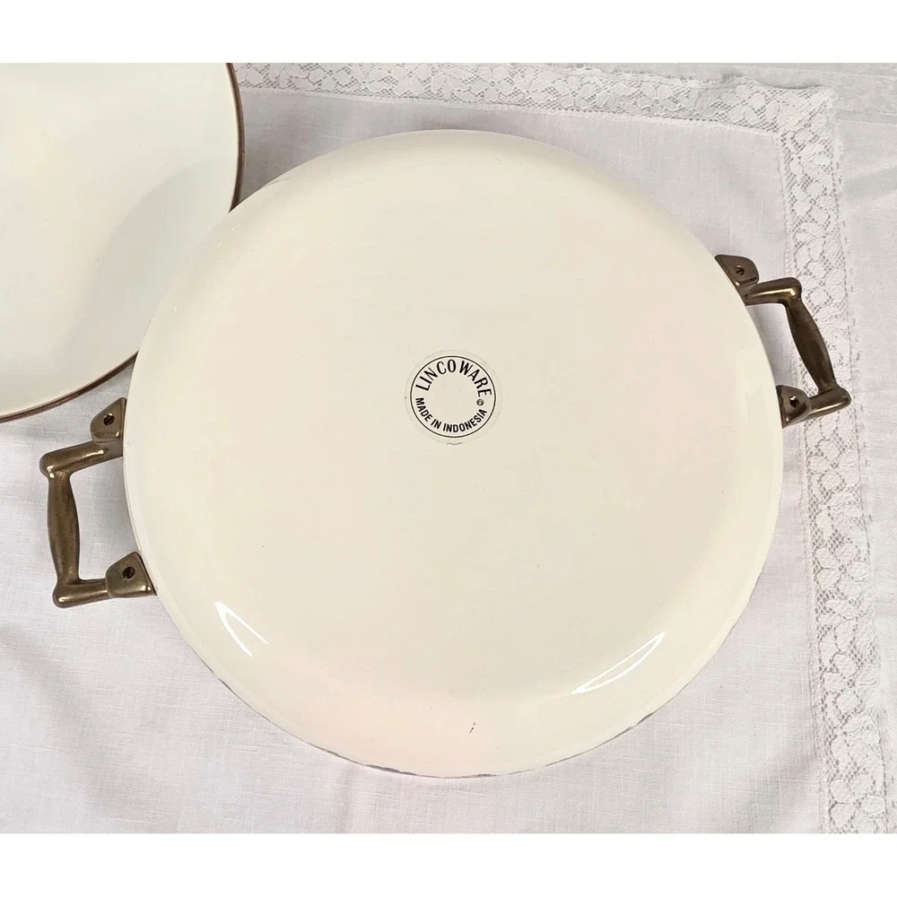 Lincoware Enamelware Fruit Harvest Dutch Oven Casserole Brass Handles 10in